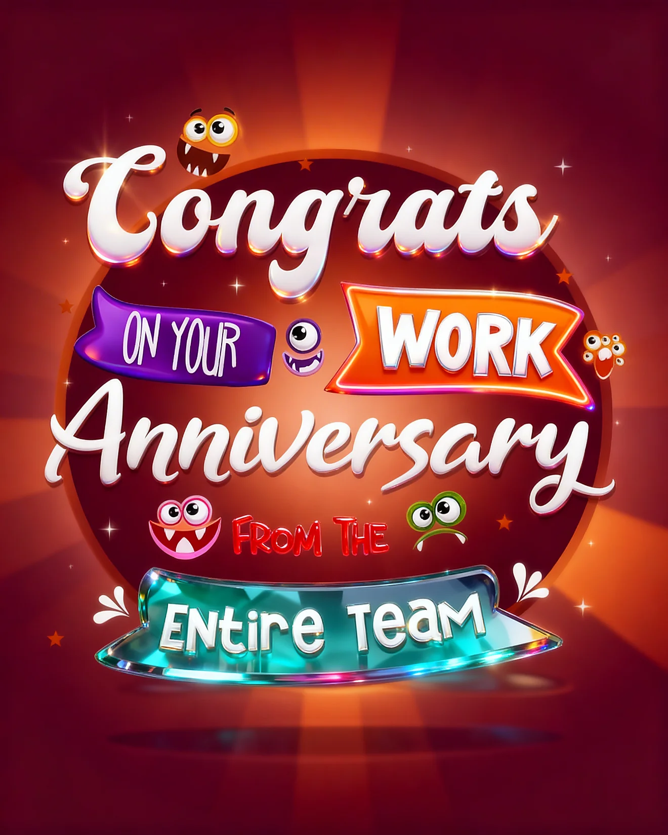 Team Monster Congrats online Work Anniversary Card