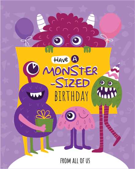 Monster Sized online Kids Birthday Card
