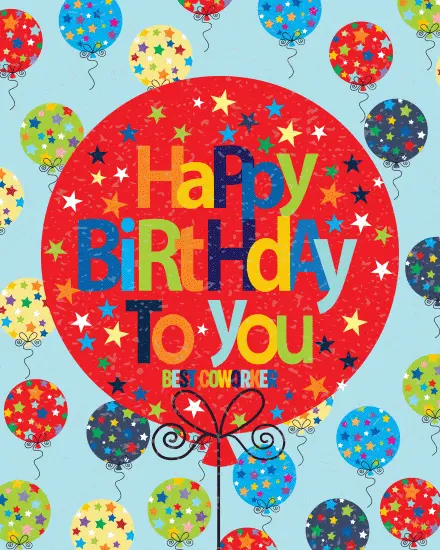 Red Star Balloon online Coworker Birthday Card