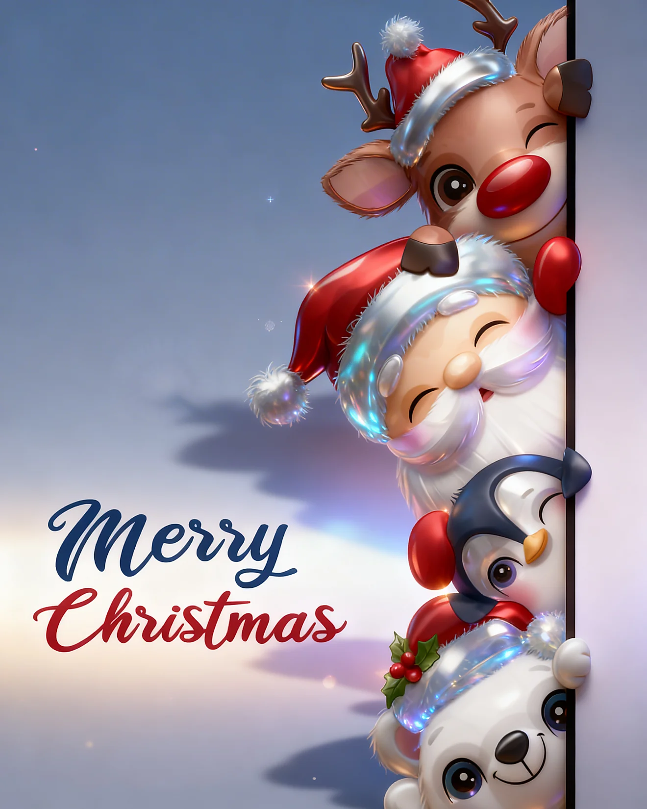 Festive Friends Peeking online Christmas Card