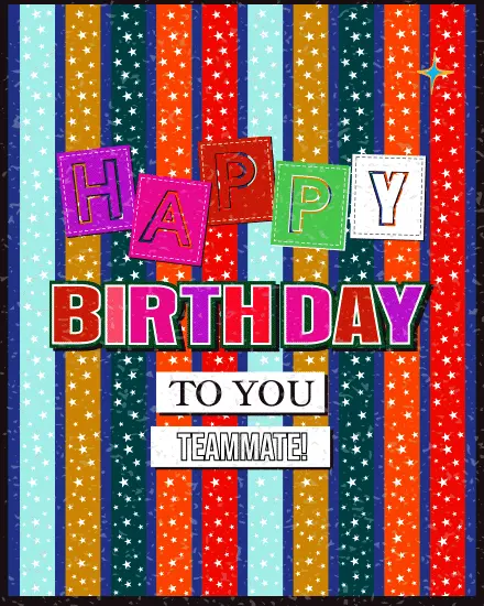 Teammate Colorful Stripes online Coworker Birthday Card