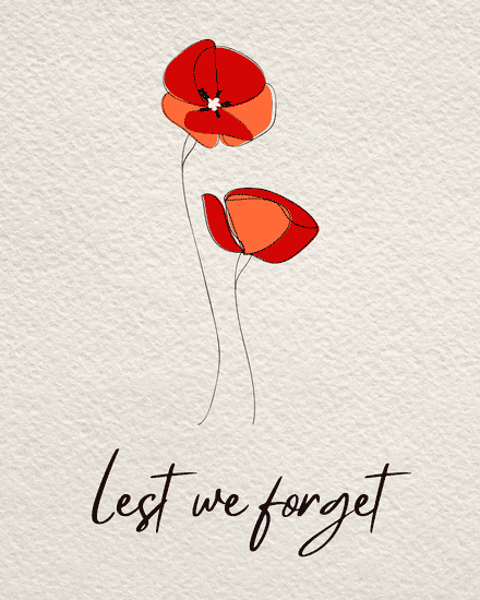 Free remembrance day ecard with two red poppies drawn on textured cream paper
