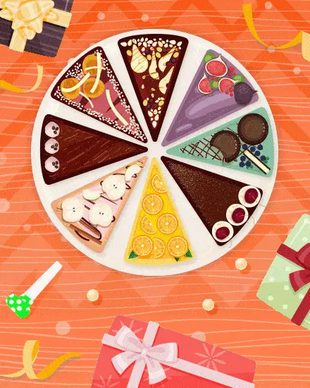 Colorful Cake Slice Surprise online Spanish Birthday Card