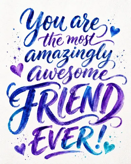 Free friendship card with watercolor script reading You Are The Most Awesome Friend Ever