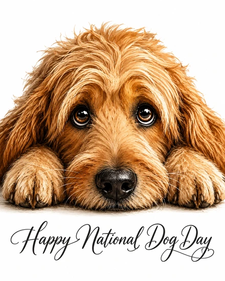 Close-up of a shaggy dog resting its head on its paws for Happy National Dog Day