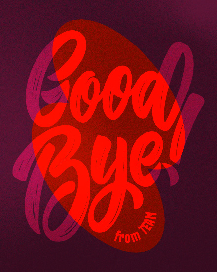 Free farewell ecard with bold red Good Bye script on a dark maroon gradient background