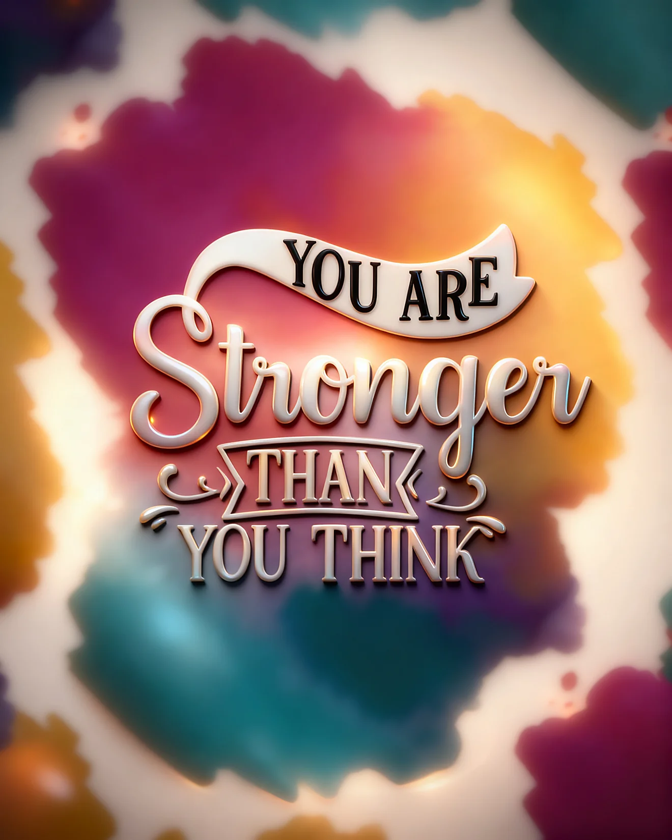 Tie-dye watercolor background frames 3D lettering that reads You Are Stronger Than You Think