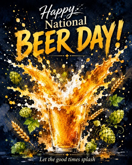 Golden Splash Moment online National Beer Day Card