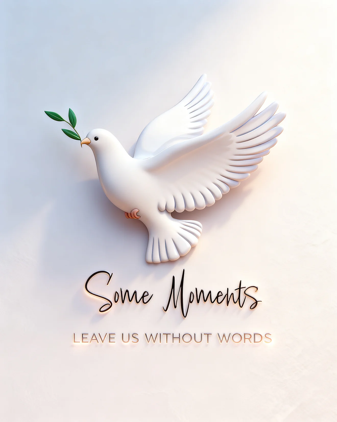 This free sympathy card shows a white dove with an olive branch and Some Moments Leave Us Without Words