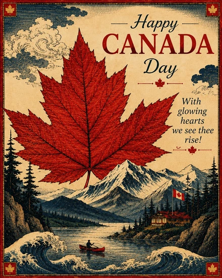 Glowing Hearts Rise online Canada Day Card
