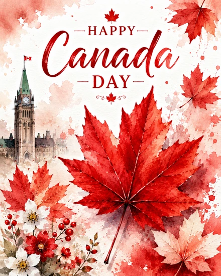 Watercolor Maple Charm online Canada Day Card
