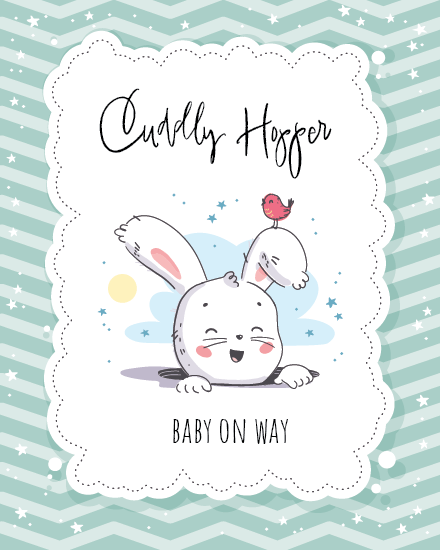 Cuddly Hopper Bunny online Baby Shower (New Birth)  Card