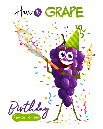 Cheerful Purple Fruit online Funny Birthday Card