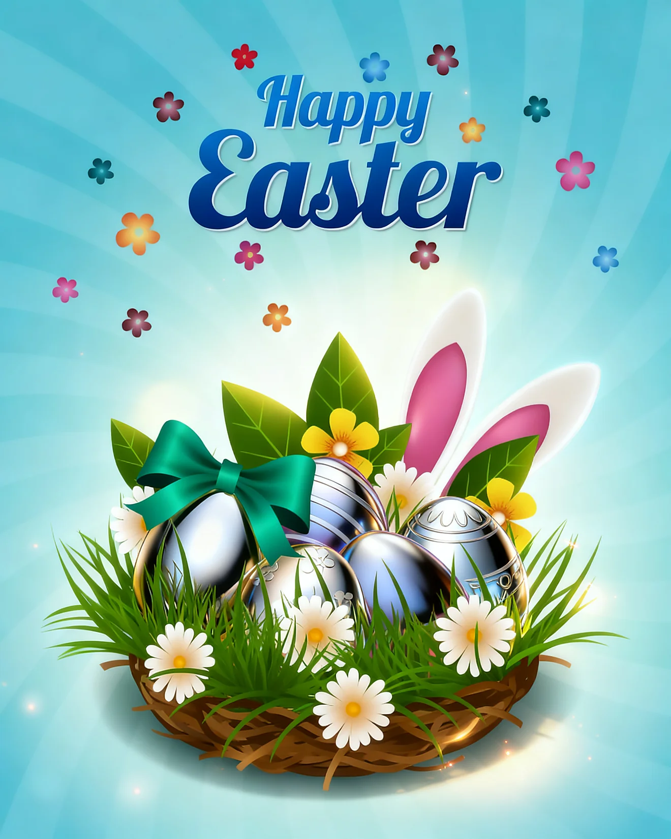 Bunny Ears Daisy Nest online Easter Card