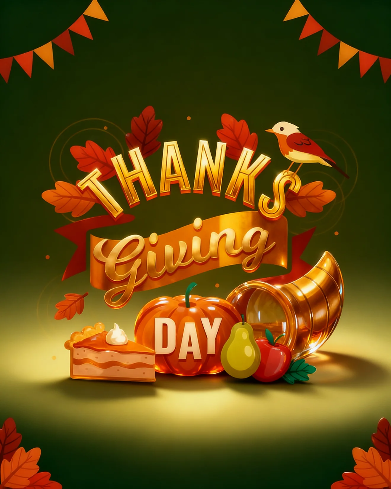 Cornucopia Robin Harvest online Thanks Giving Card