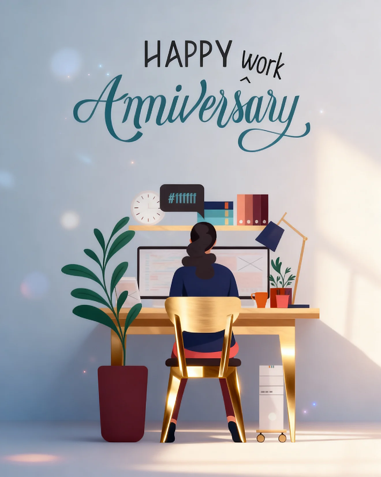 Cozy Desk Dedication online Work Anniversary Card