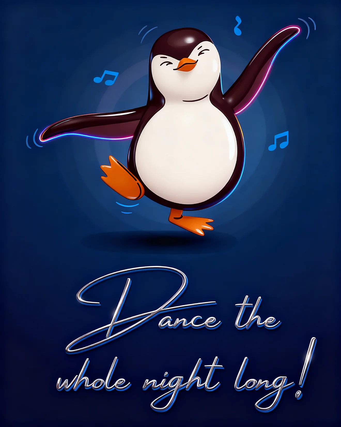 Neon Dancing Penguin online Group Party Card