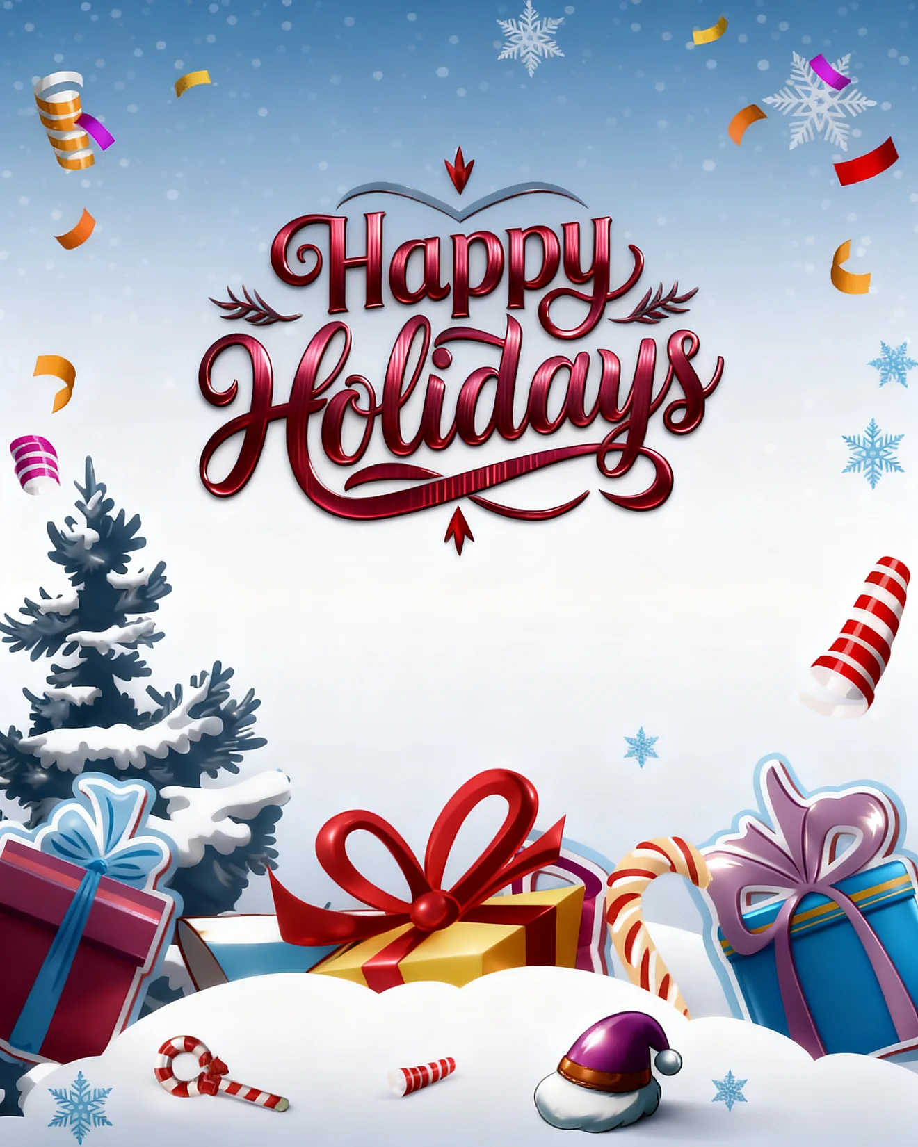 Snowy Gifts Confetti online Happy Holiday Card