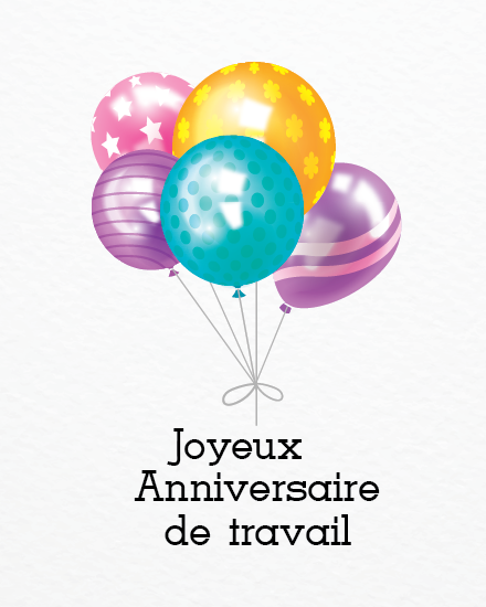 Bouquet de ballons colorés avec étoiles et pois sur carte anniversaire de travail gratuite.
