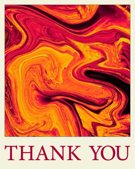 Bold fiery marble swirl in red and orange tones on a free thank you card.