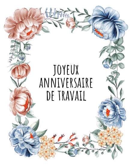 Pivoines bleues et roses en cadre aquarelle sur carte anniversaire de travail gratuite