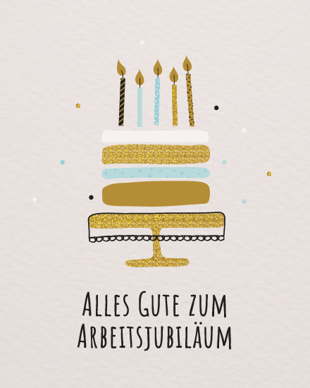 Goldglitzernde Torte mit Kerzen auf rosafarbenem Hintergrund auf kostenloser Arbeitsjubiläumskarte.
