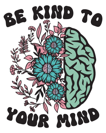 Free World Mental Health Day ecard with half-brain half-floral illustration in teal and pink
