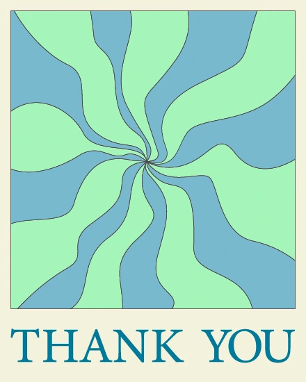 Mint green and teal swirling spiral abstract pattern on a free thank you ecard