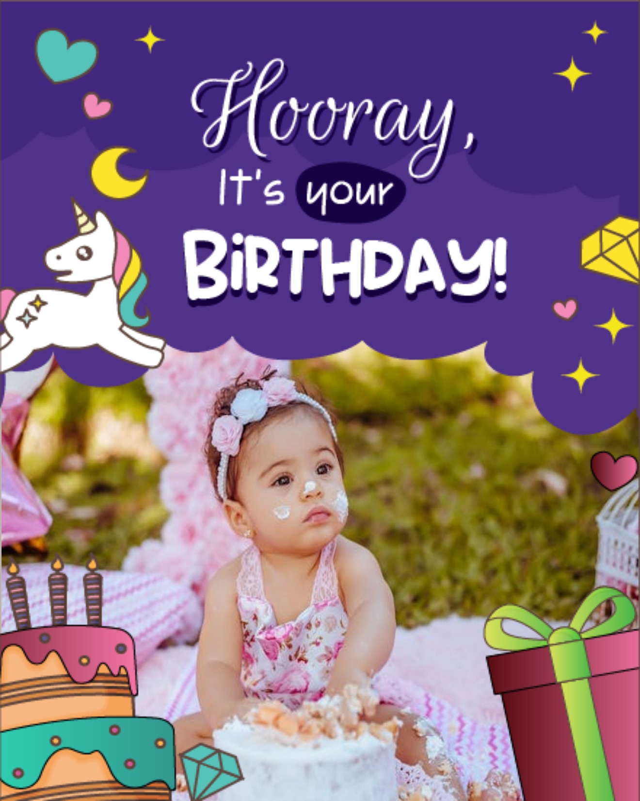 Unicorn online Kids Birthday Card