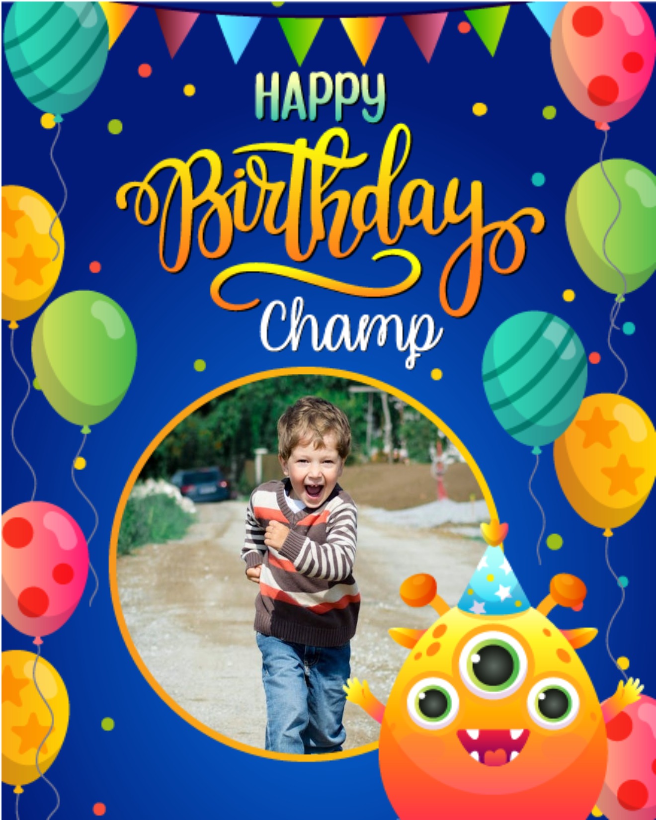 Champ Balloon online Kids Birthday Card