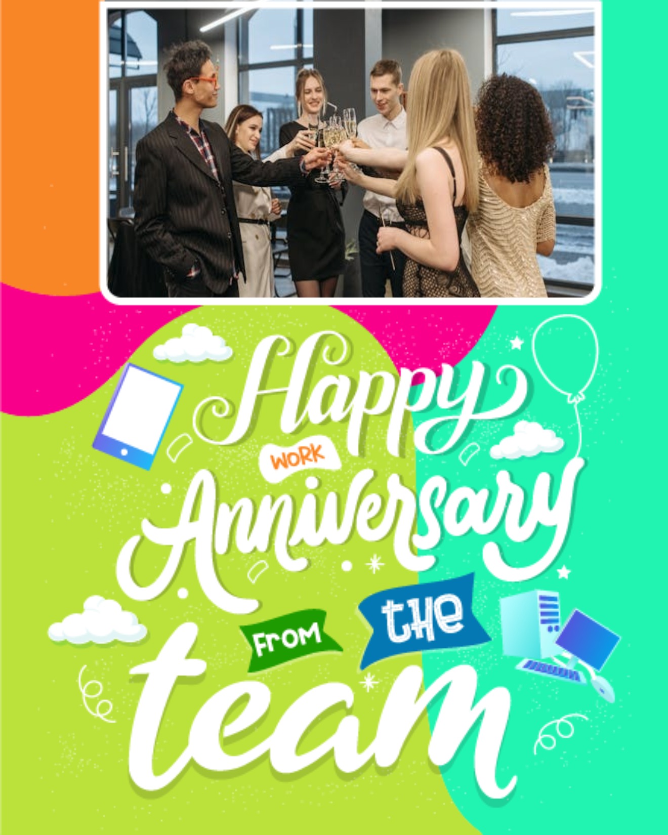 Colorful Bg online Work Anniversary Card