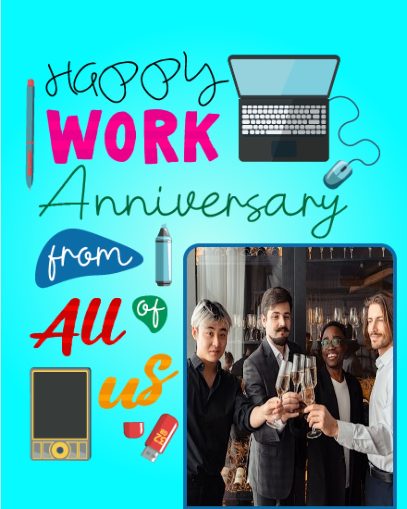 Laptop online Work Anniversary Card