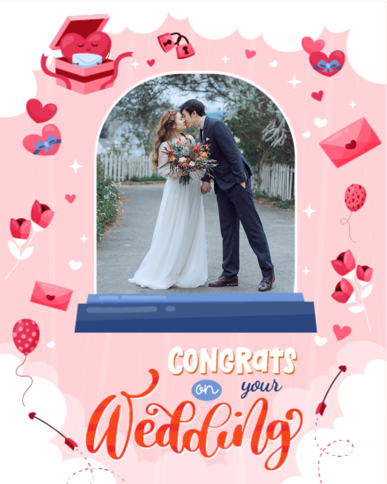 Pink Heart online Wedding Card