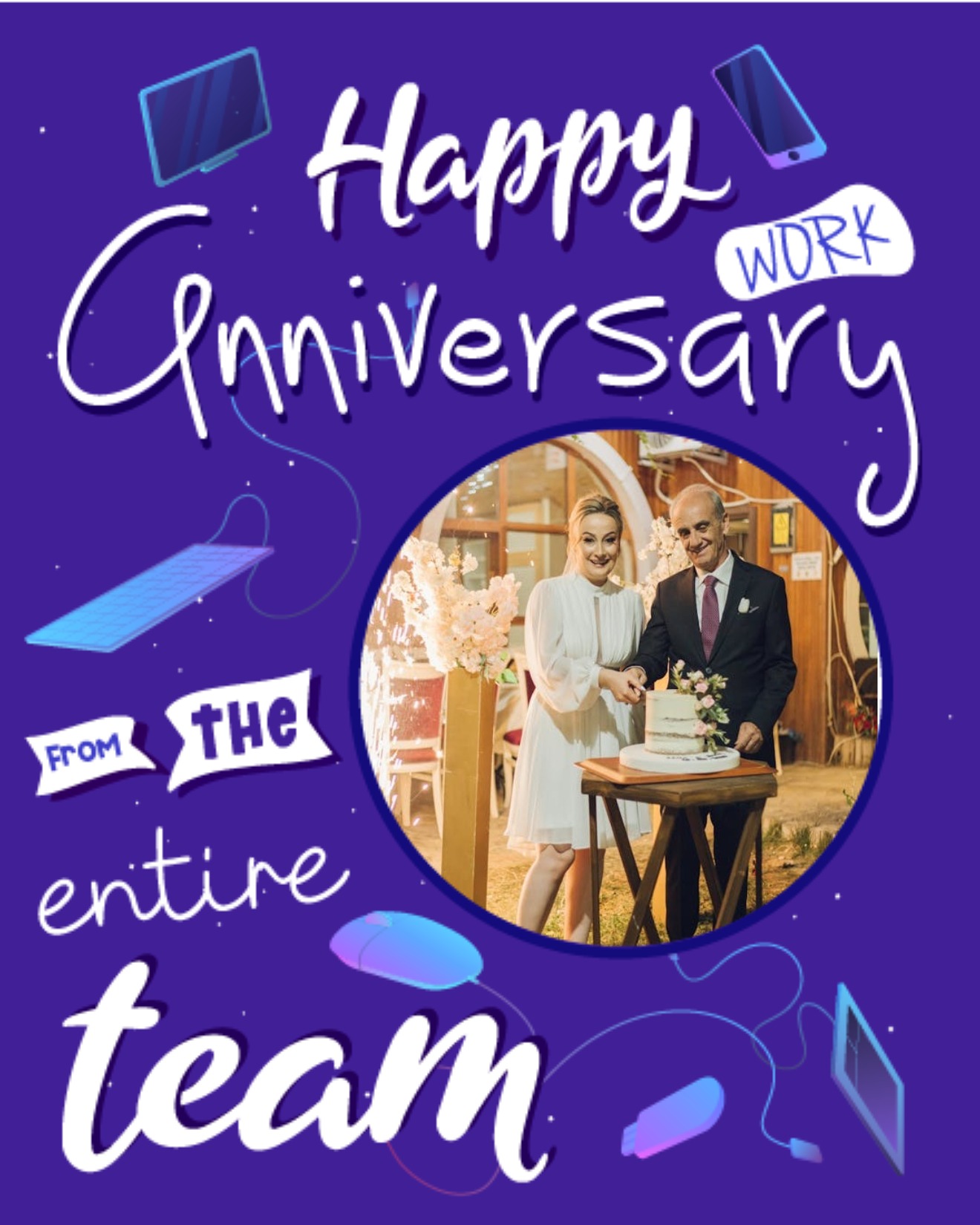 Purple Gradient online Work Anniversary Card