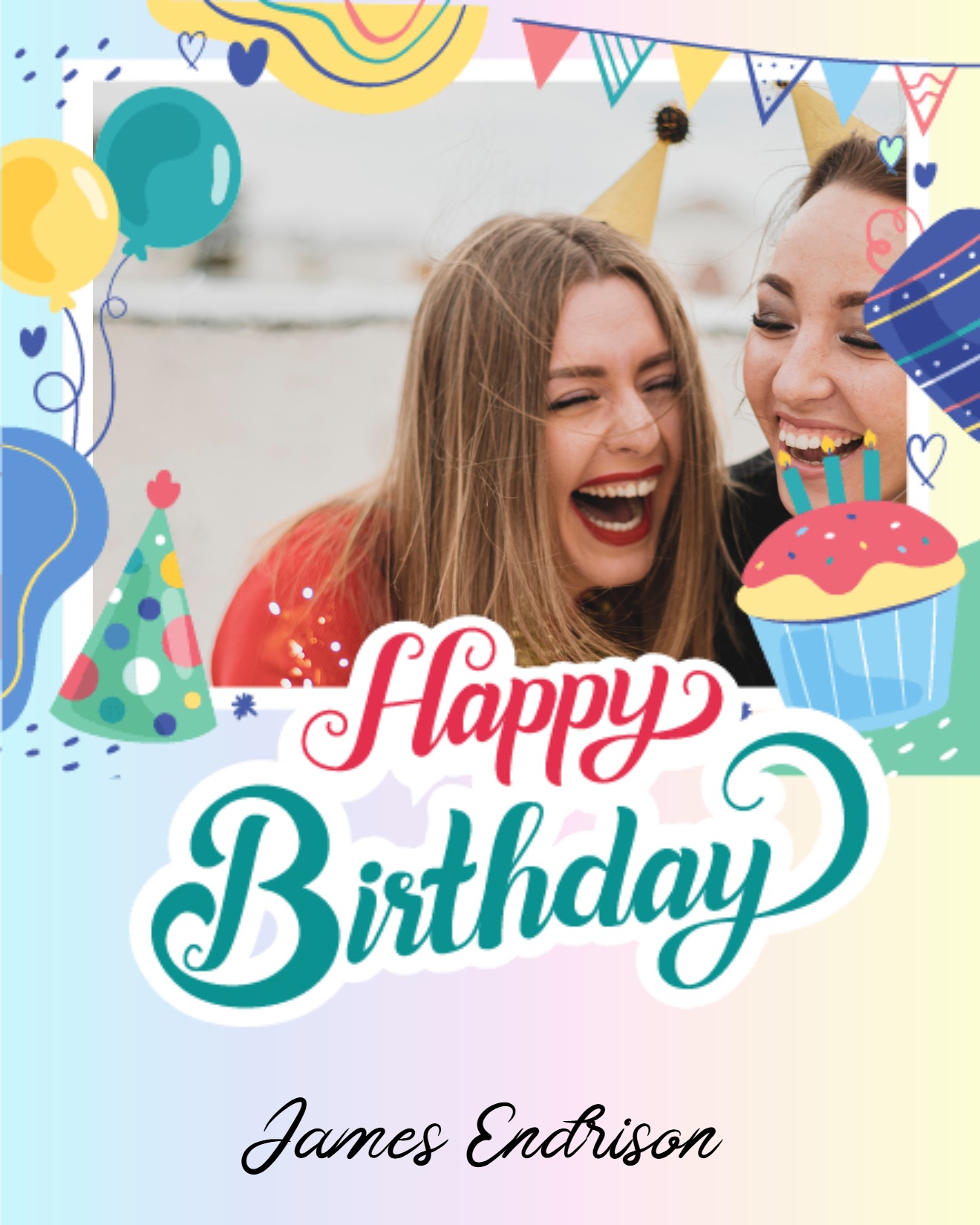 Balloons-cupcake online Birthday Card