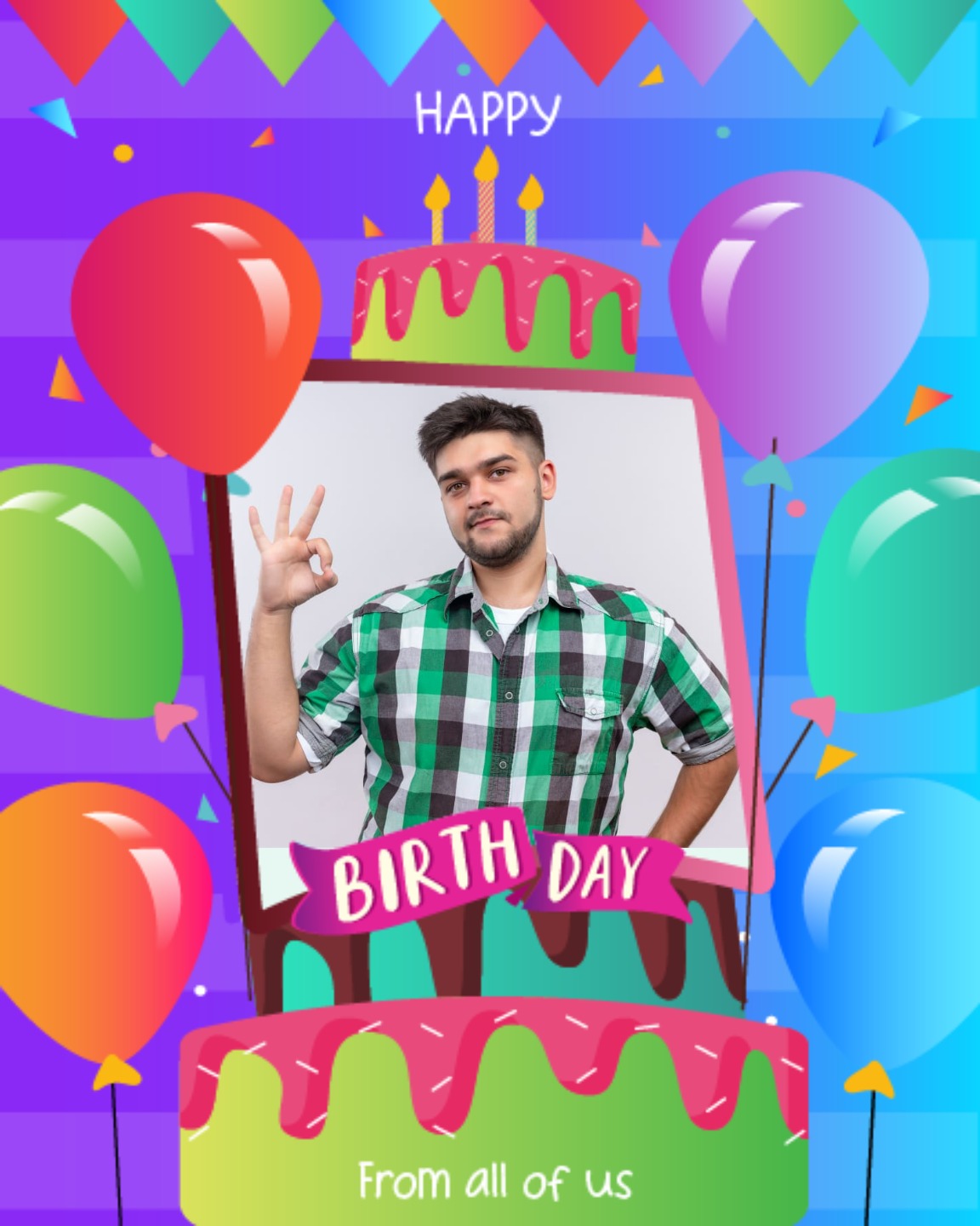 Birthday Cake Frame With Balloons online Coworker Birthday Card