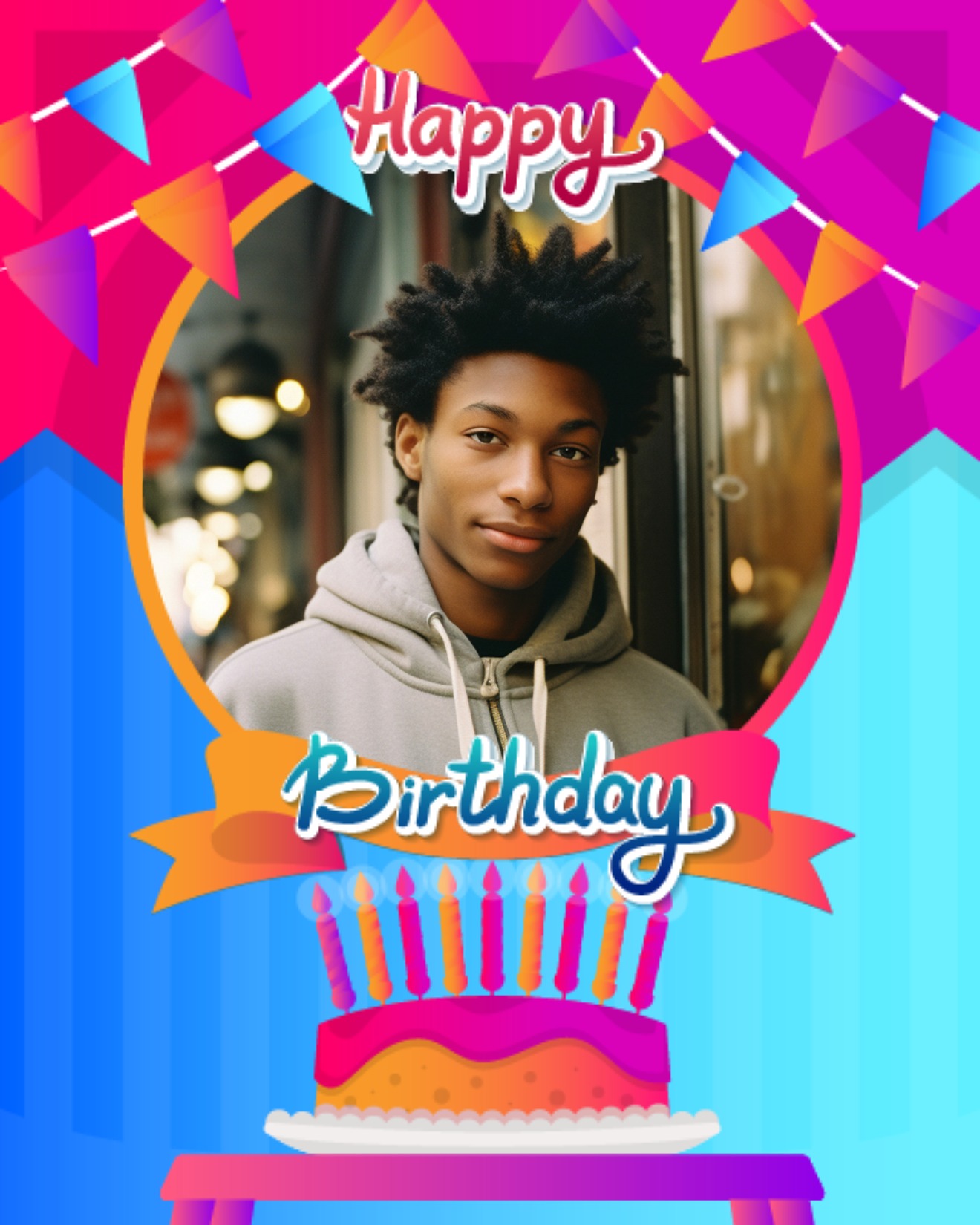 Colorful Candles On Birthday Cake online Birthday Card