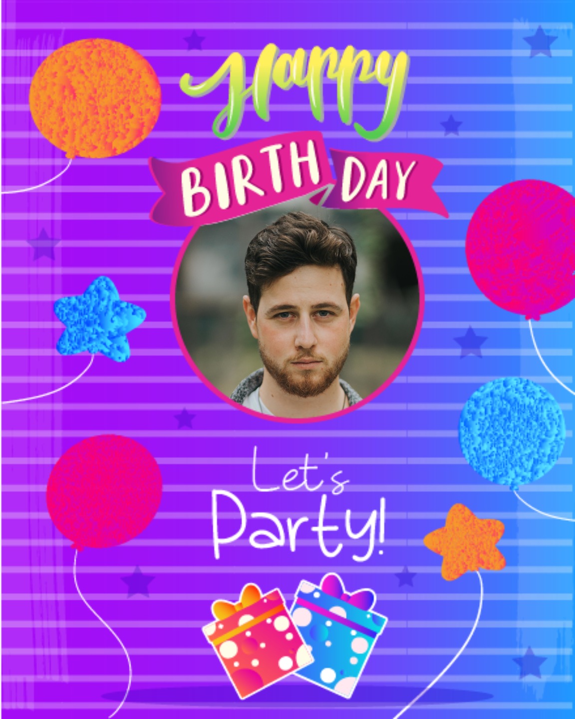 Party Card With Balloons And Gift Boxes online Birthday Card