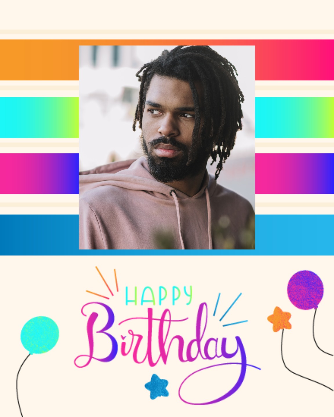 Rainbow Stripes And Balloons online Birthday Card