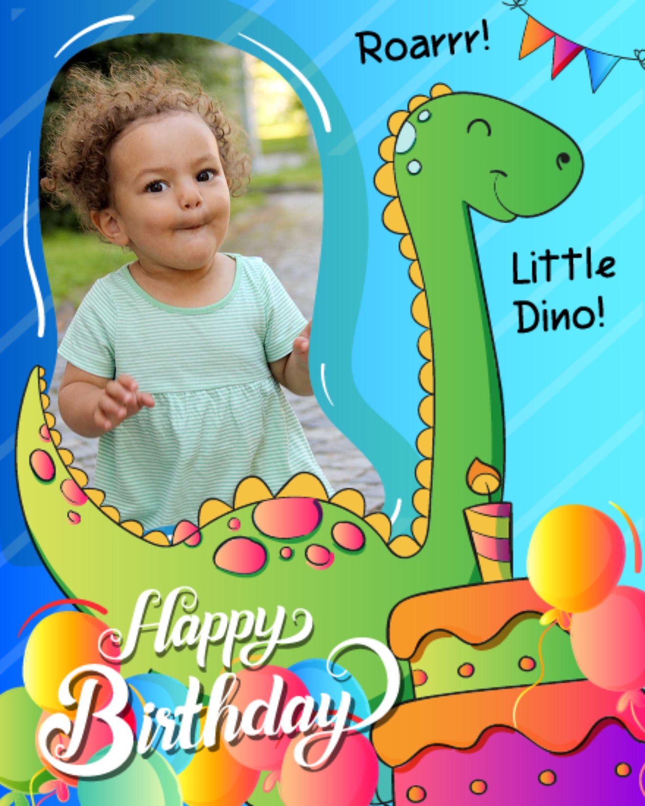 Roarr Little Dino online Kids Birthday Card