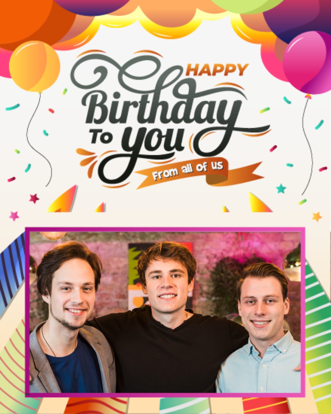 Three Smiling Friends In Frame online Coworker Birthday Card